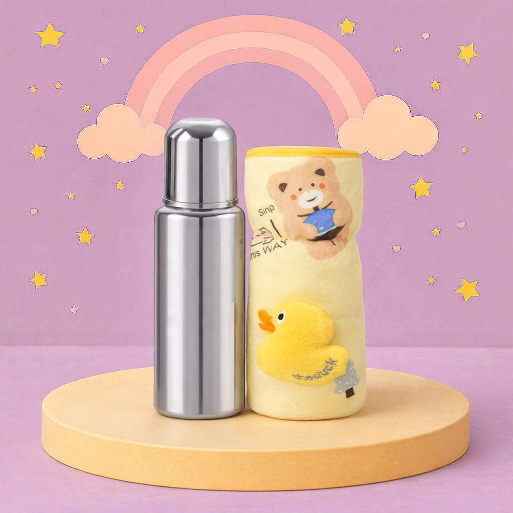 Baby Stainless Steel 240ml Thermal Insulation Feeding Bottle with Baby Milk Feeder Bottle Cover 240ml for Babies (Design 62, 240ML)-picture-13