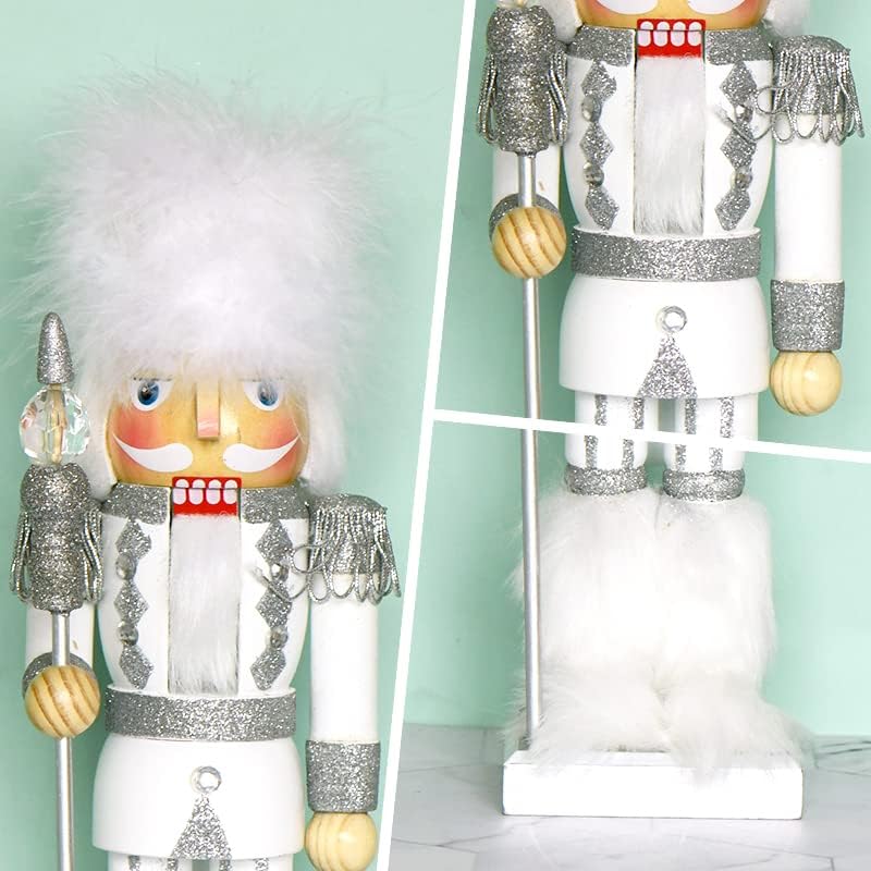 Miniatura 7 de Figura decorativa de cascanueces de Navidad hecha a mano blanca tradicional de madera coleccionable, decoración de mesa de Navidad, regalos de 14