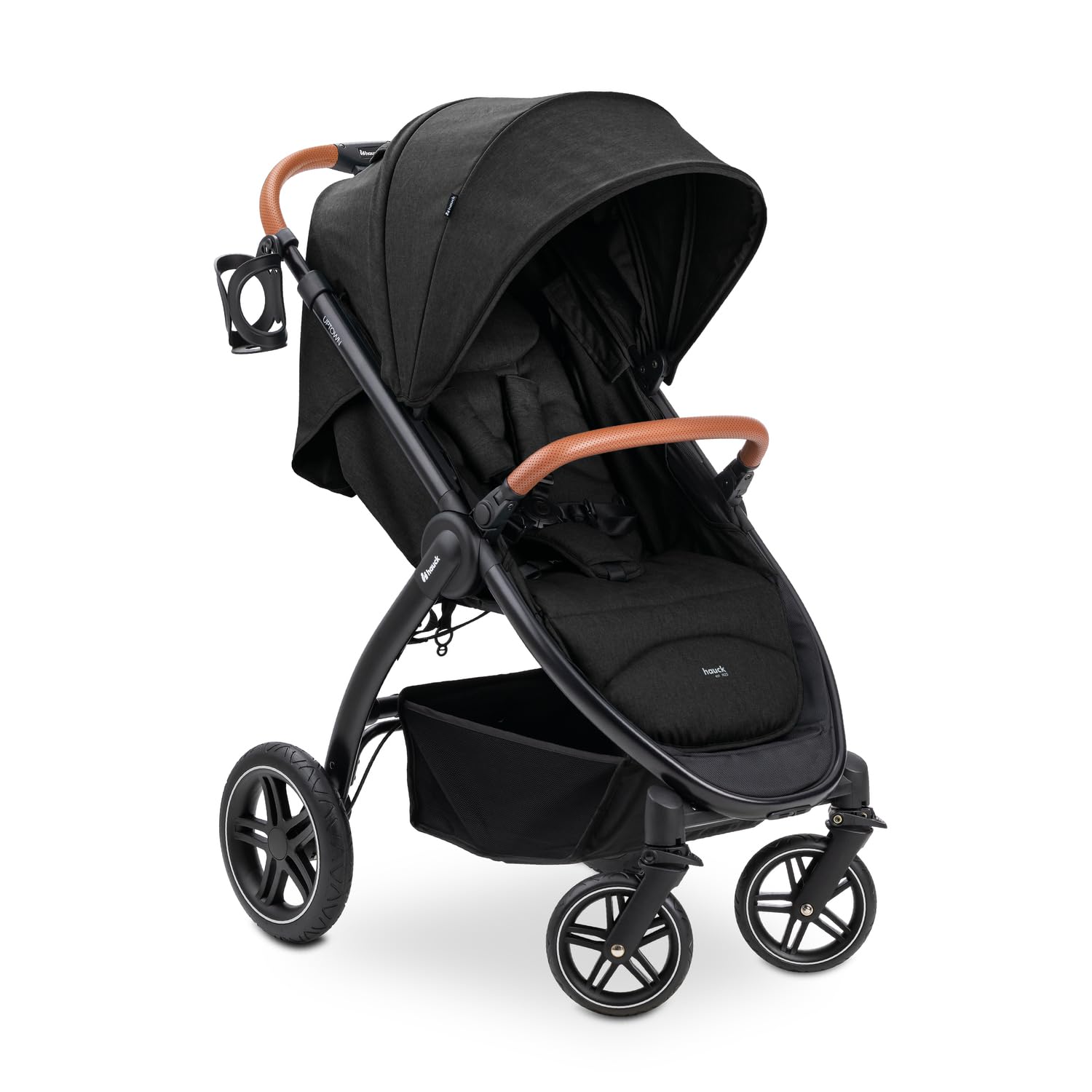 hauck Uptown, Melange Black - Kinderbuggy mit Liegeposition ab Geburt, Breiter Sitz bis 22 kg, Getränkehalter, Gummiräder, Federung, UV Schutz 50+, Faltbar, Höhenverstellbar, Großer Korb