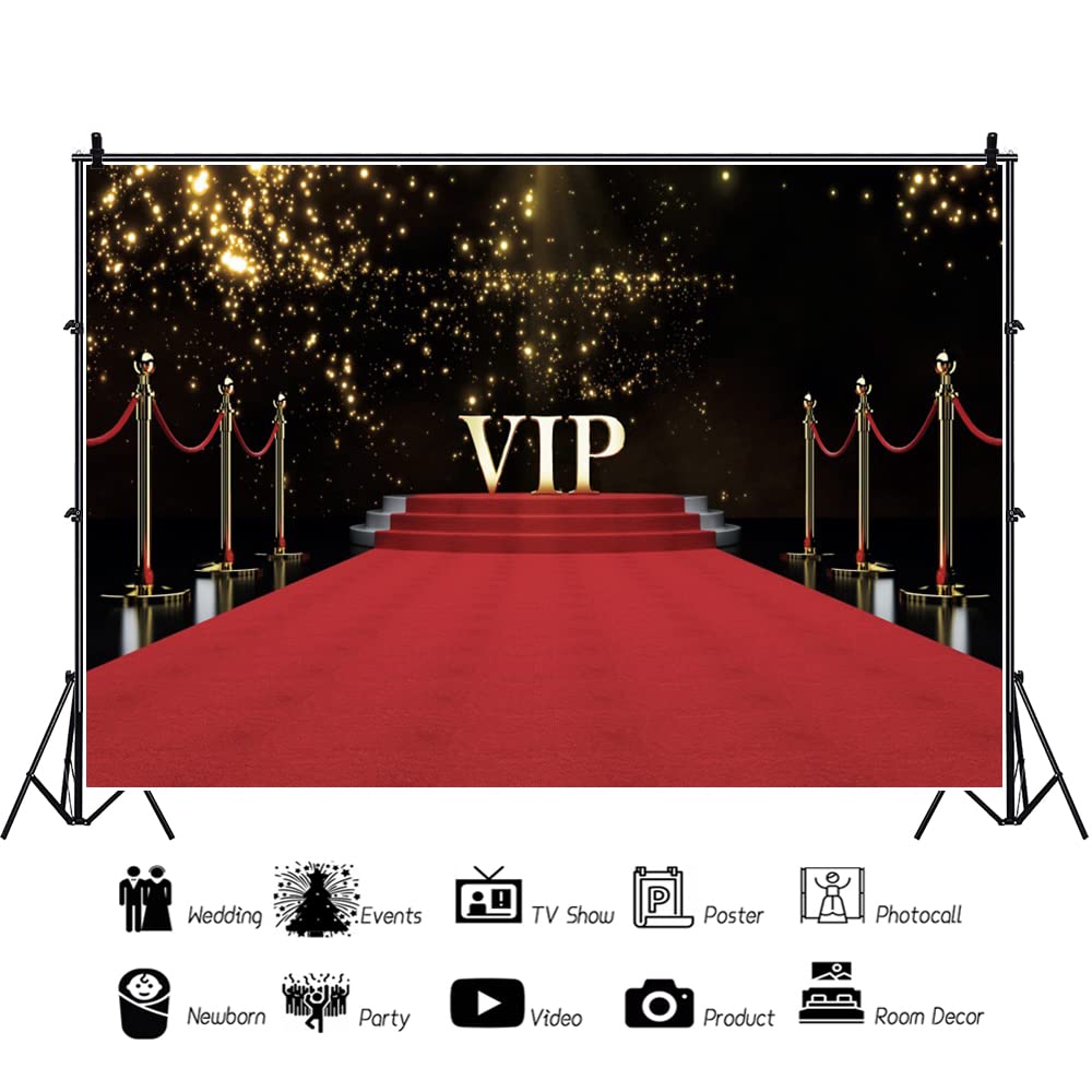 YongFoto 4,5x3m Vinile fondali fotografici VIP Stage Red Carpet Macchie d'oro scintillanti per l'evento di nozze di compleanno Sfondo foto Studio Fotografico Partito Fondale foto