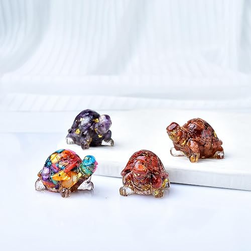 Miniatura 5 de 10PCS Healing Crystal Turtle Figurine Set - 1.96" Handmade Resin Turtle Ornament, Desk Meditation Animal Statues for Home Office, Shelf