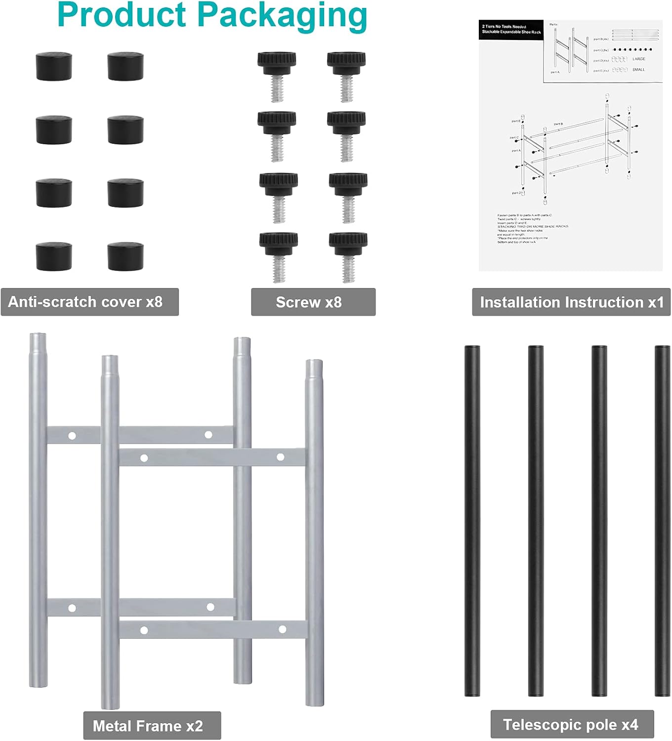 2-Tier Expandable Shoe Rack, Stackable and Adjustable Shoes Organizer Storage Shelf, Sturdy and Durable Metal Structure Free Standing Shoe Rack for Closet Entryway Doorway : Home & Kitchen
