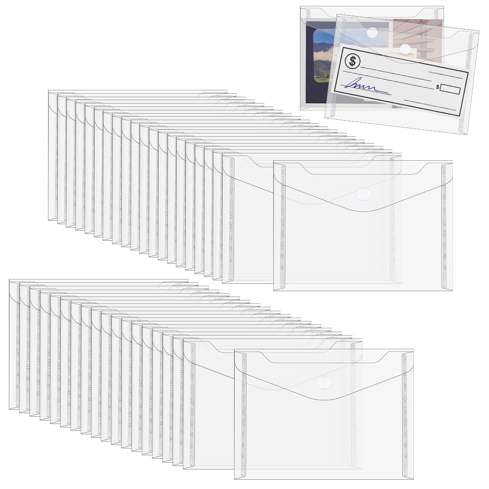 INTERWARM 120 Pack Plastic Clear Envelopes, 10.2x15.3cm Stamp and Die Storage Pockets Reusable Small Plastic Envelopes Coupon Receipt Storage Holder File Organizer Holder for DIY Scrapbooking