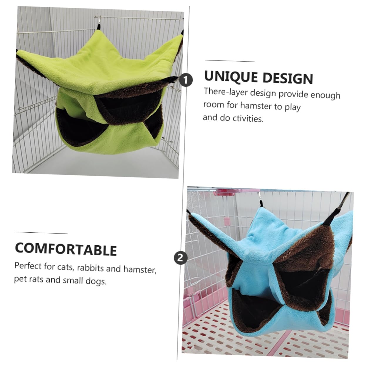 COLLBATH Hamster Hängematte Dreilagig 3 Stück aus Plüsch 30x30cm
