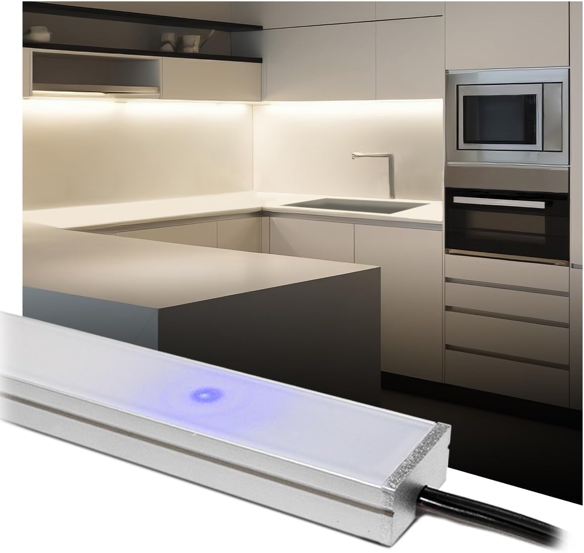 Barretta a Led su misura con dimmer touch per sottopensili - Personalizzabile da 30cm a 200cm con luminosità regolabile (120 cm, Luce Calda 3000K)