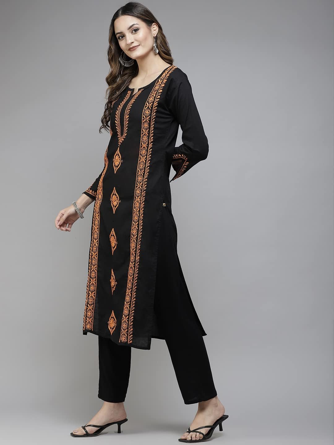 Ada Indian Chikankari Hand Embroidered Straight Cotton Kurta Kurti Tunic Dress for Women A411388 - Image 4
