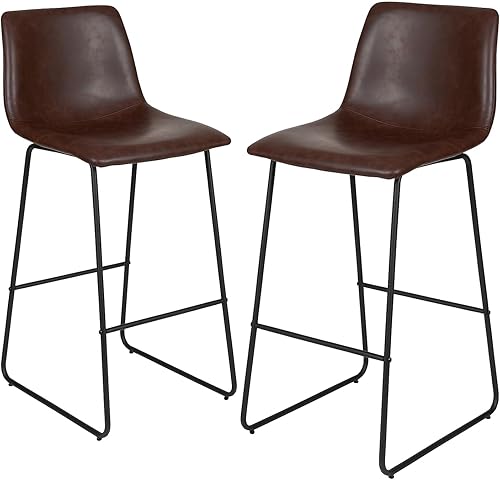 Flash Furniture Reagan - Taburetes de bar LeatherSoft de 30 pulgadas con reposapiés, taburetes de barra de estilo moderno de mediados de siglo,