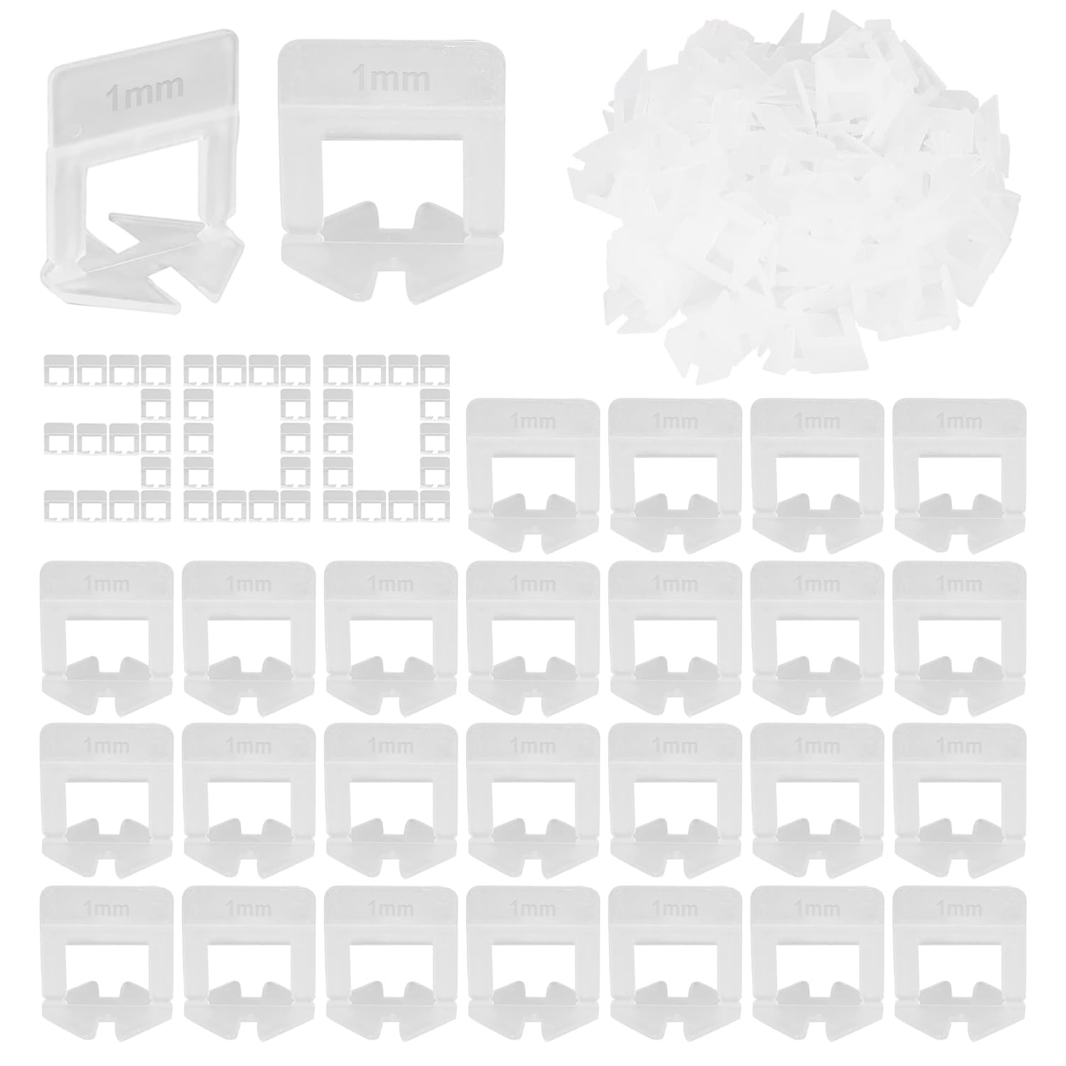 300pcs 1mm Tile Leveling System and Tiling Tools Tile Spacers Kit with Strong Bases and Pull Tabs for A Quick and Easy Installation on Ceramic and Porcelain Tiles