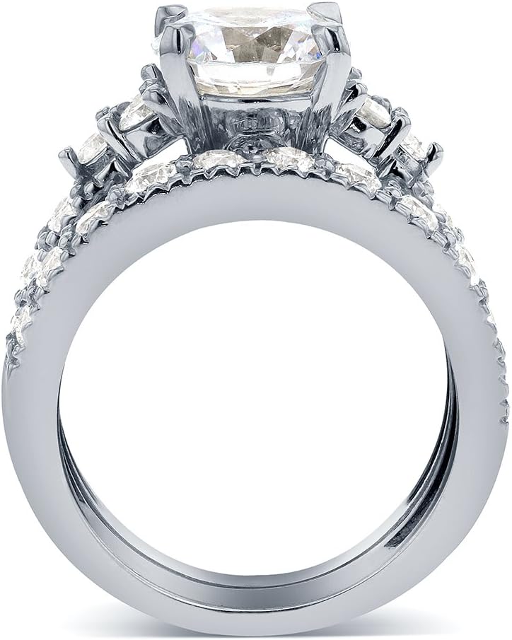 Kobelli Art Deco Moissanite Bridal Rings Set 3 CTW 14k White Gold