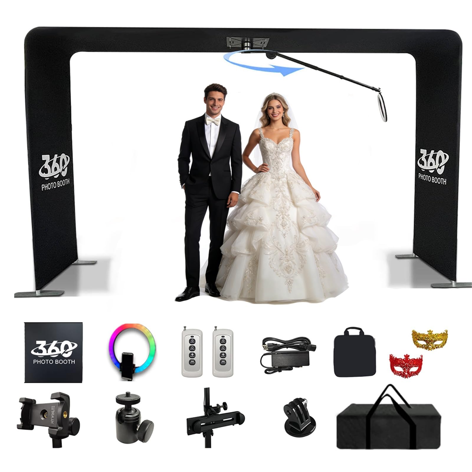 Maszyna do fotobudki 360 z automatyczną kamerą obrotową, obrót całego korpusu o 60 stopni, lampa pierścieniowa do filmów, obsługuje do 15 osób, idealna na imprezy i imprezy