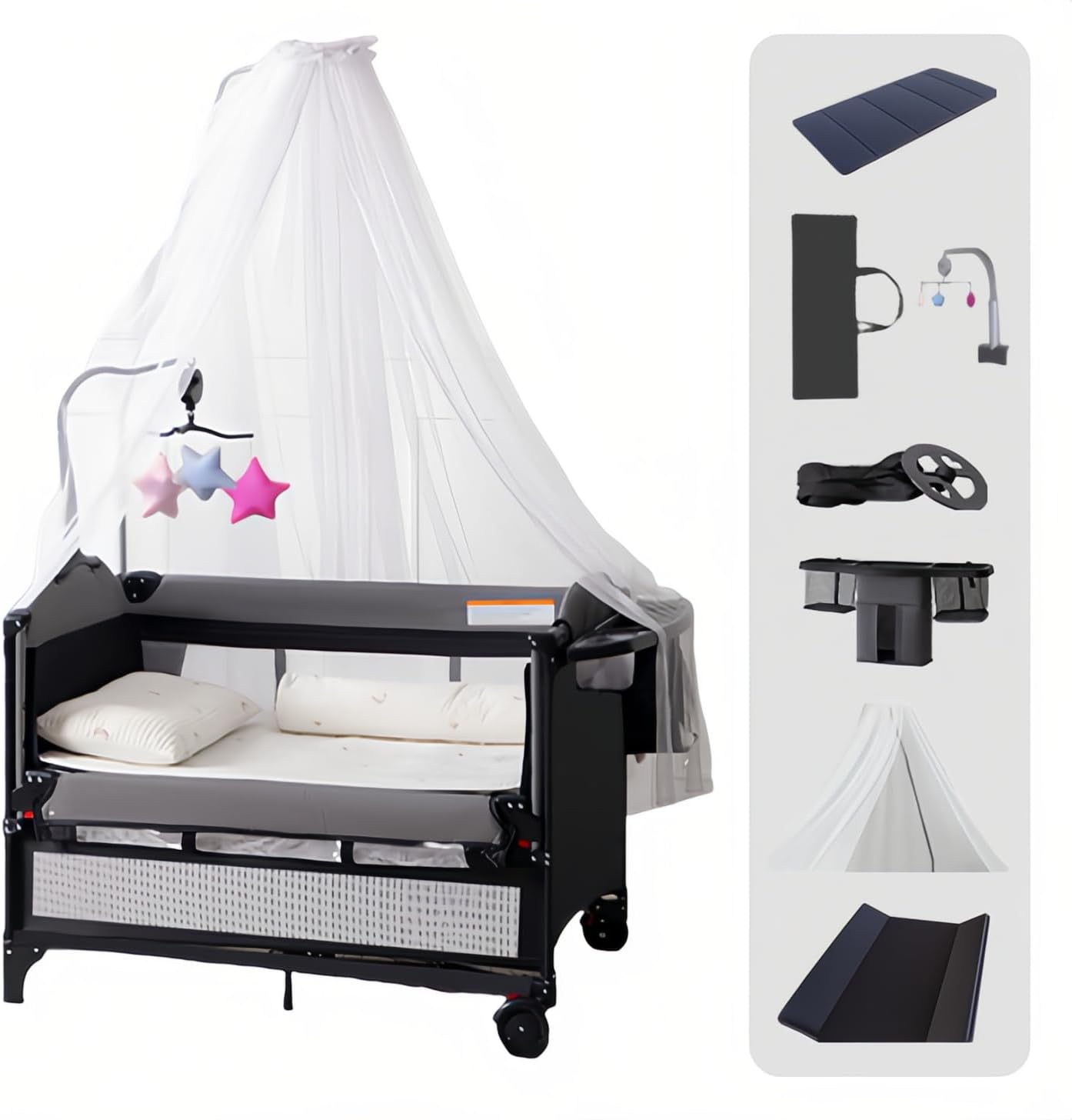 Pack and Play Baby Bedside Crib with Mosquito Net (6602) - Foldable Travel Playard