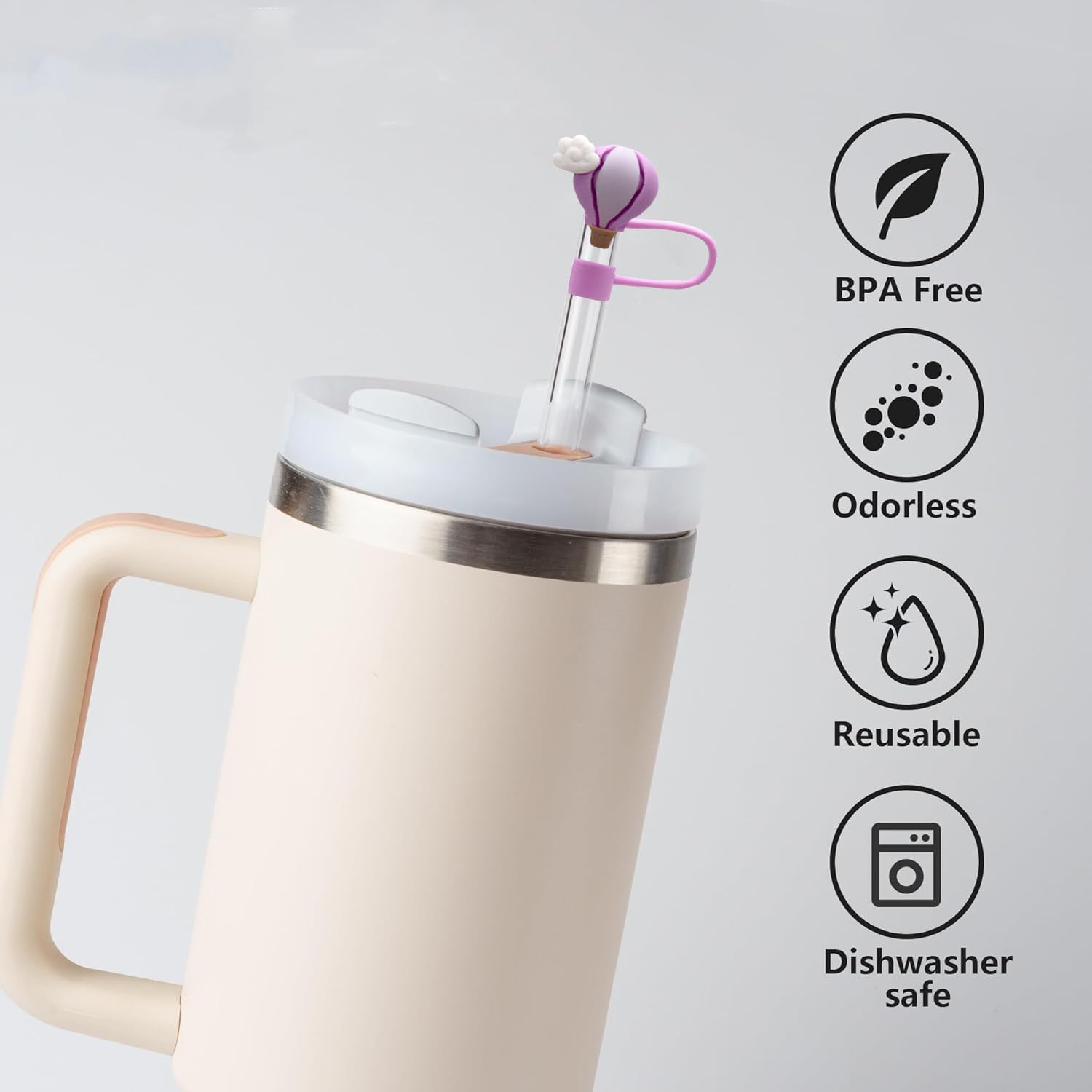 6 tapas de popote compatibles con vasos Stanley Cup de 30 y 40 onzas con asa, lindo diseño de animales y plantas, accesorios para vasos de 0.4 pulgadas (animal y planta)