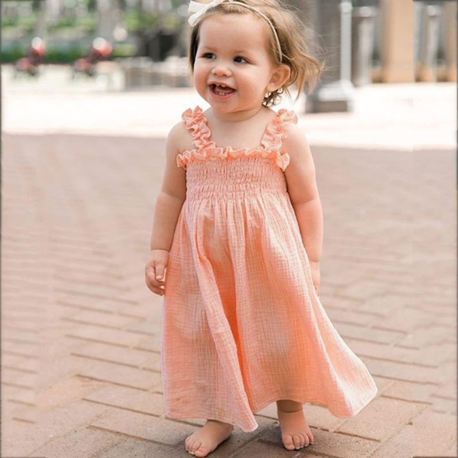 KAGAYD Girls Party Dress Toddler Kids Girls Solid Cotton Sleeveless Beach Straps Dress Ruffles Princess Dresses Clothes (Pink, 2-3 Years) : Sports & Outdoors