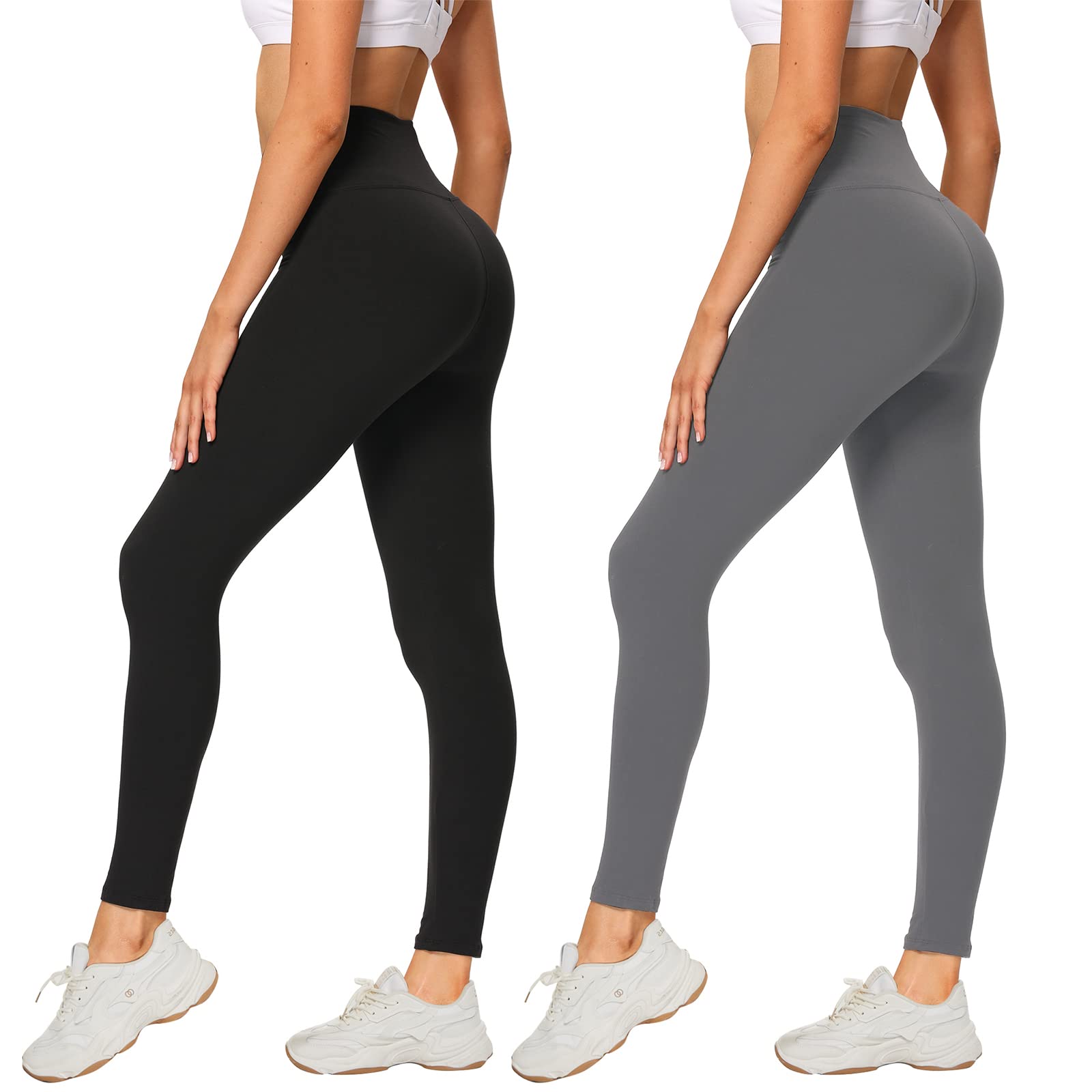 AMIYOYO 2er Pack Leggings für Damen High Waist Leggins Blickdicht Elastische Bauchweg Hosen Weiche Sporthose für Yoga Fitness Outdoor Freizeit