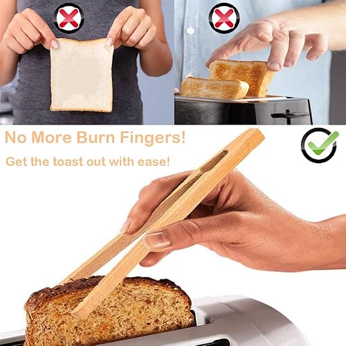 Miniatura 5 de Bamboo Toast Tongs, 7 Inches Mini Wood Cooking Tong with Anti-slip Design Great for Serving Food/Toaster/Bread & Pickles/Sugar/Barbecue,Small