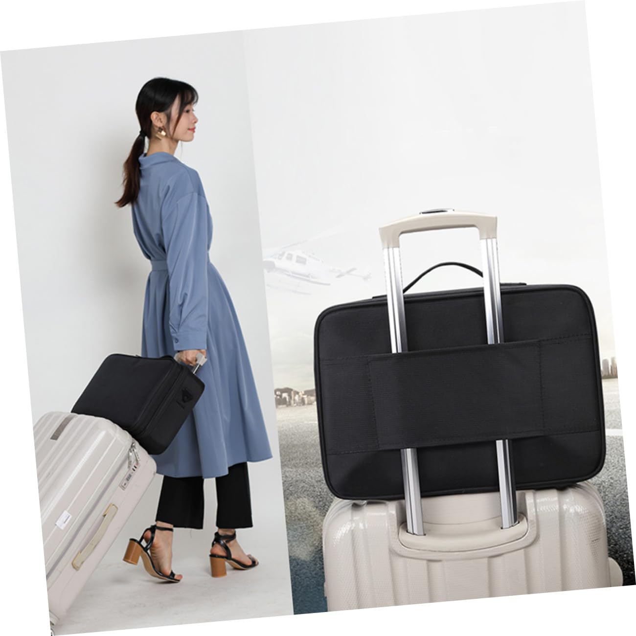 Abaodam Borsa per Cosmetici da Viaggio Portatile Oxford Nero Design a Griglie e Manico, Facile da Trasportare, per Organizzare Prodotti di Bellezza e Accessori
