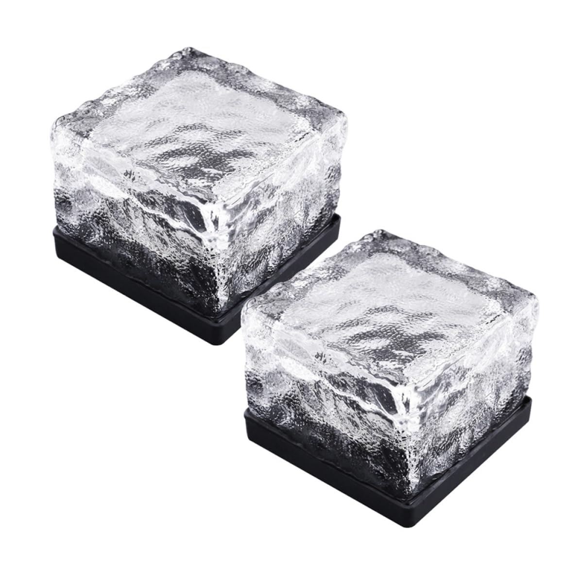 TEMPNAP 2pcs Solar Led Glass Brick Lights Solar Garden Lights for Pathway Auto Off Ice Rock Design for Courtyard Lawn Patio