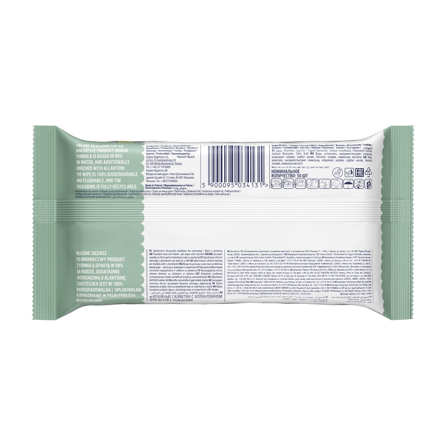Cleanic Chusteczki nawilżane Baby Eco Pure Water dla dzieci i niemowląt - 99% skład na bazie wody - alantoina - bez perfum - jednorazowe - dla skóry wrażliwej - 50 x 16 sztuk