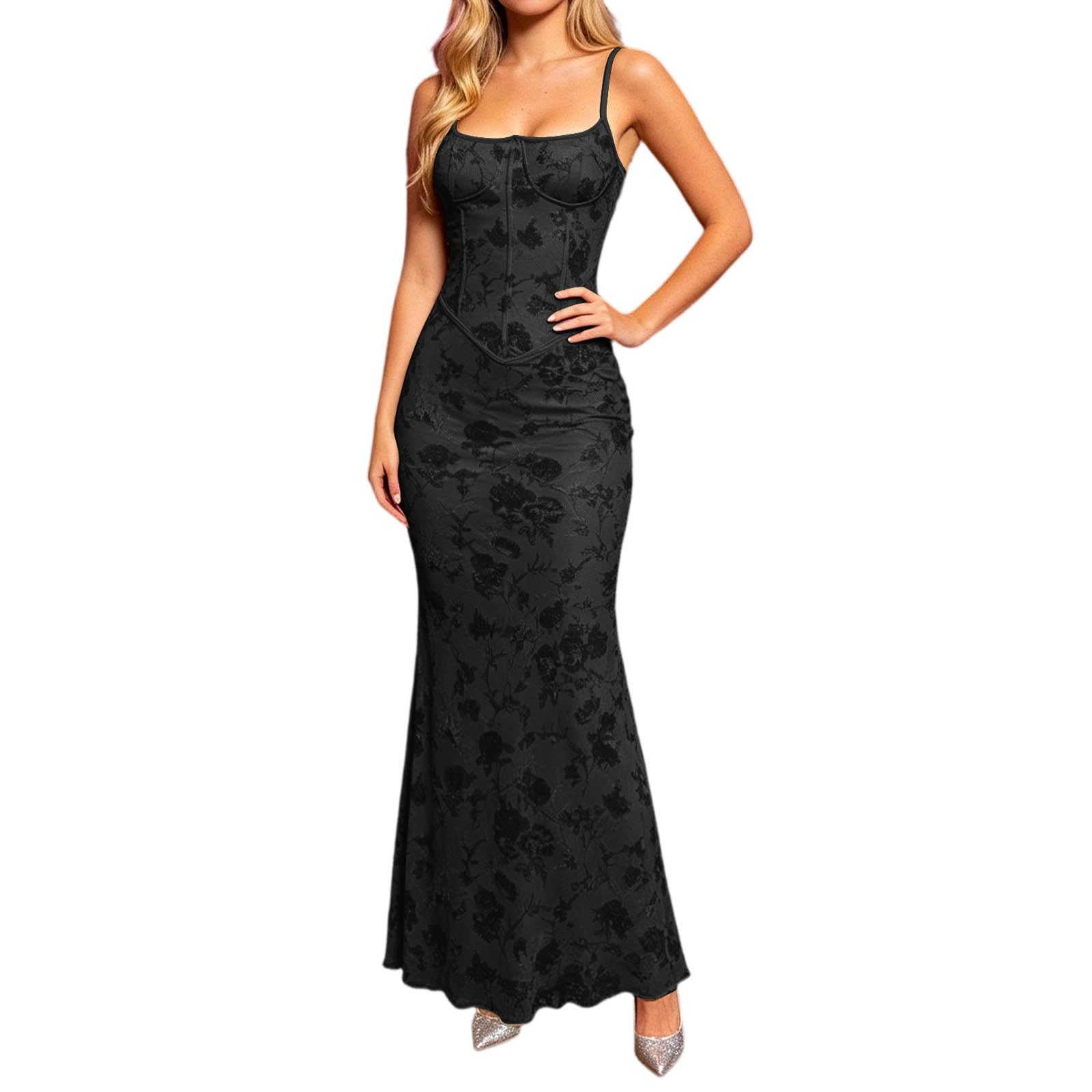 Vestito da festa da donna, abito da cocktail, maxi abito estivo, elegante abito avvolgente, abito da sera sexy, con spalline sottili, abito da ballo, abito da ballo con schiena scoperta