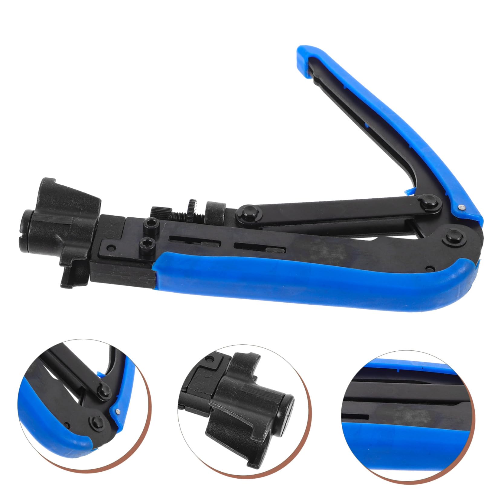 Pinza Crimpatrice Coassiale Blu per Cavi, Multifunzione | Acciaio Inossidabile e Plastico, per Rete e Video F, Uso Casa e Ufficio, Formato Compatto