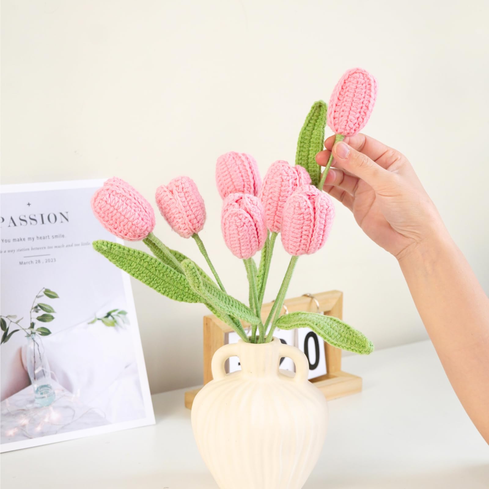 Tulipano All'Uncinetto Fai Da Te - Fiore Artificiale In Filato Morbido Rosa, Decorazione Casa Fatta A Mano - 2