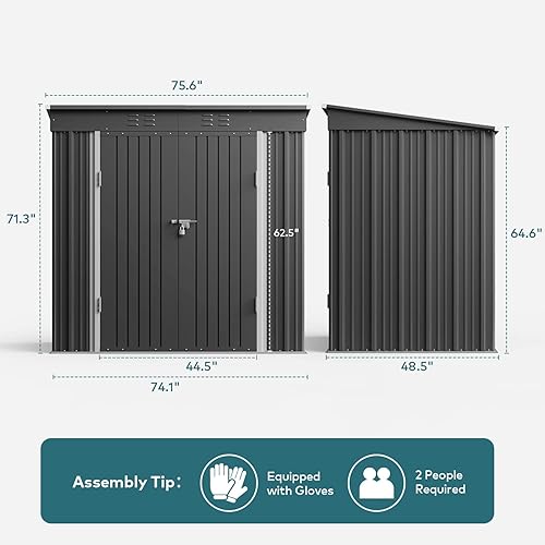 Miniatura 8 de Gizoon Cobertizo de almacenamiento para exteriores de 6 x 4 pies con doble puerta con bloqueo cobertizo de jardín de metal anticorrosión con marco