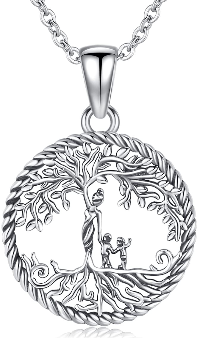 Collar para Madre Mujer Colgante Árbol de la Vida de Plata de Ley 925 Collar con Colgante de Madre e Hijos Familiar de Joyería Regalos para Mamá Hija Abuela Hermana Esposa