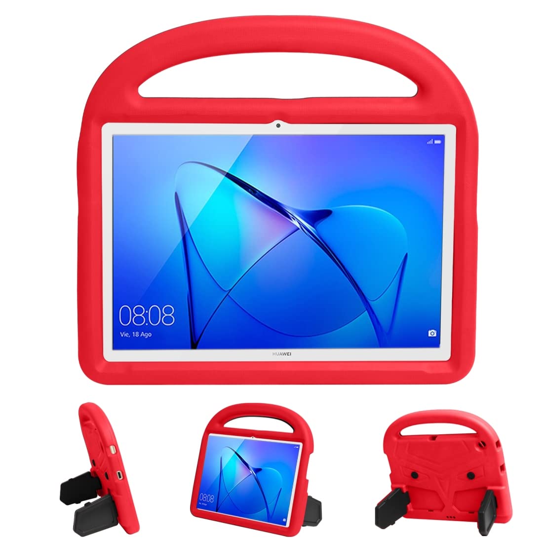 QYiD Custodia Antiurto Per Bambini Per Huawei MediaPad T3 10'' - Con Tracolla E Supporto, Portamatite (Nero)