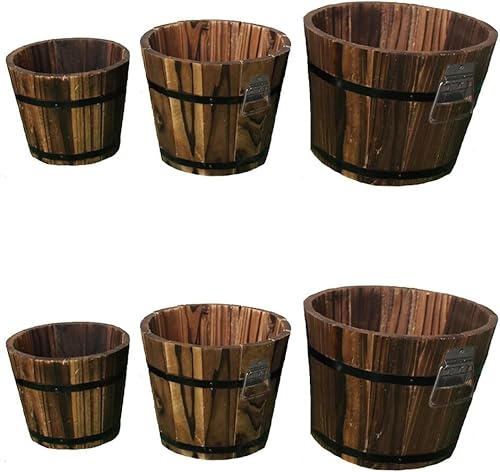 GANAZONO Decoración del hogar, decoración del hogar, decoración vintage, 6 unidades, cubo de madera, maceta de whisky de madera, maceta decorativa