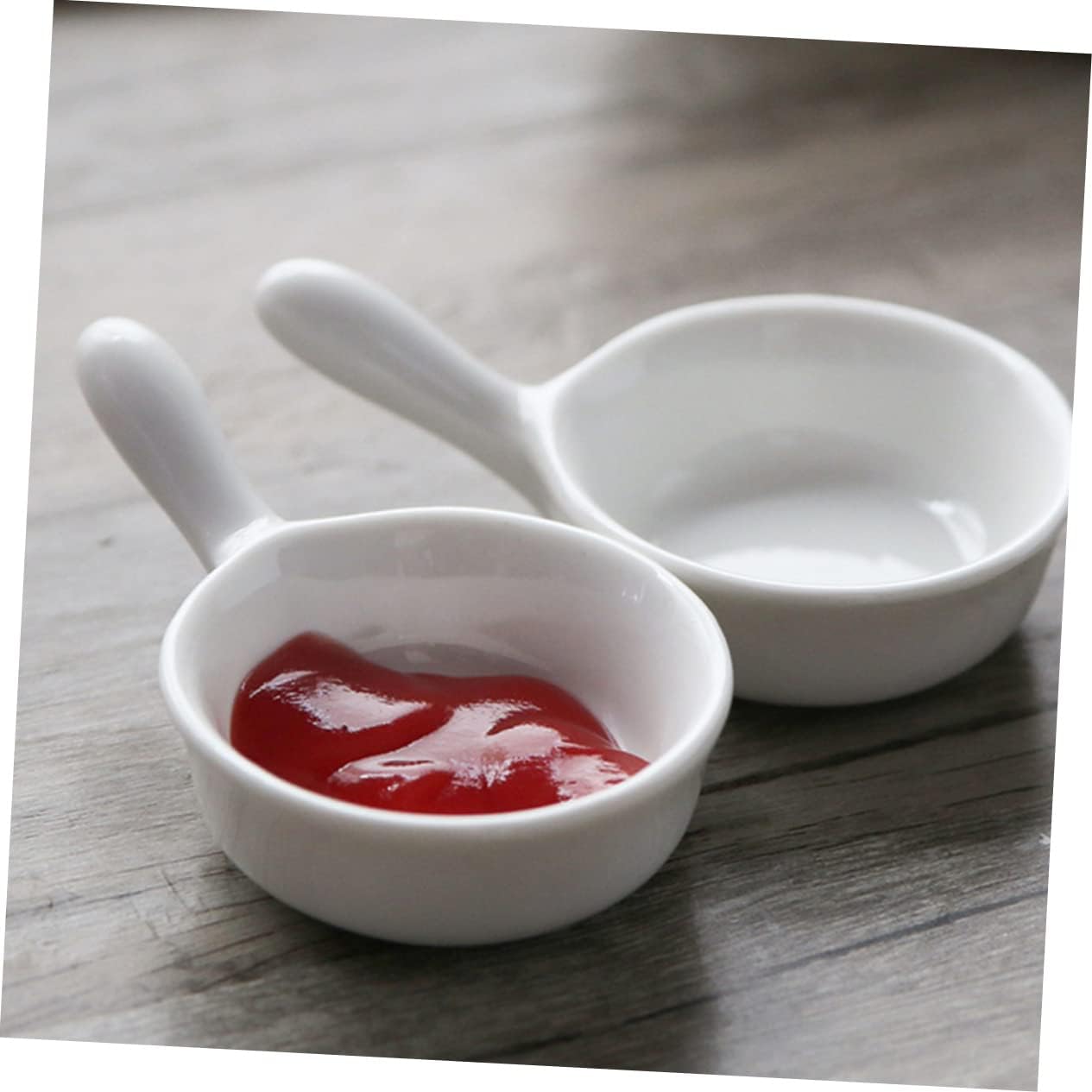 Mikinona 4pcs Dipping Sauce Dish White Ceramic Condiment Holders Handles for Side Dishes for Sauces Snacks and Appetizers Parties