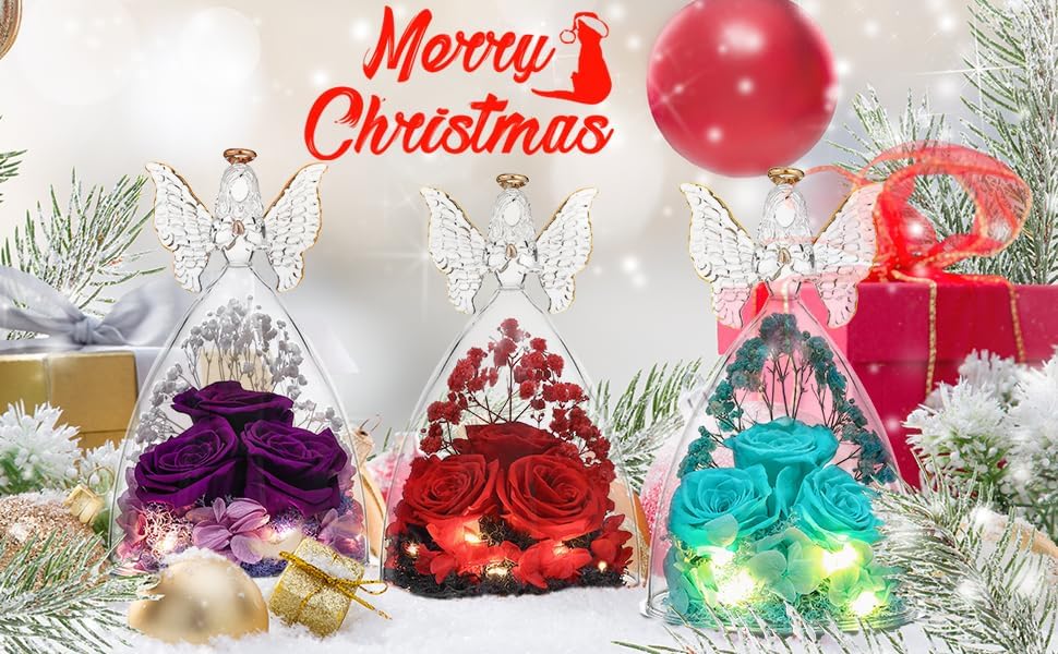 Valentines Rose Gifts for Women Preserved Real Flower in Glass Angel Figurines Roses for Delivery Prime Birthday Gifts for Mom Grandma Girlfriend Wife Her - Red - Image 7