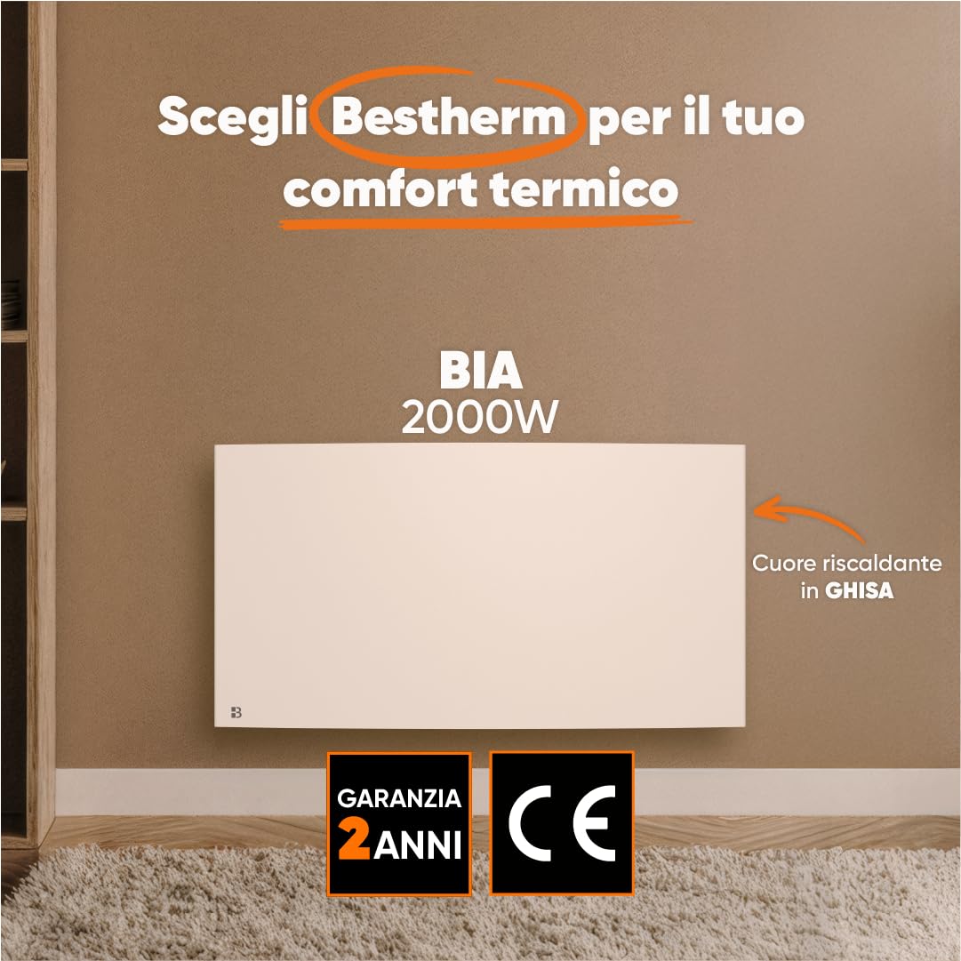 BESTHERM - Radiatore elettrico fisso a inerzia a secco ghisa 2000W Bestherm BIA orizzontale bianco