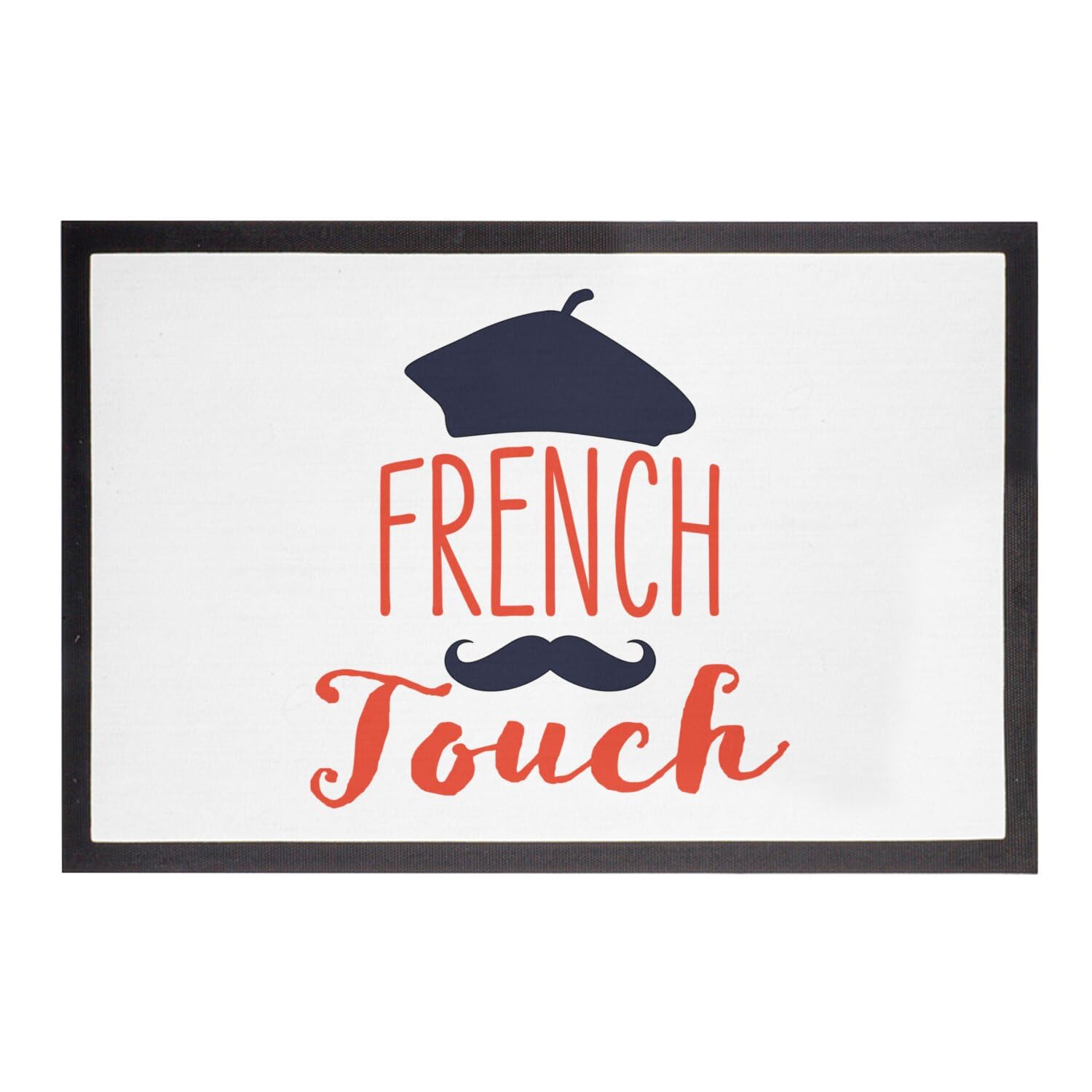 Paillasson blanc French Touch cliché moustache béret 75x50cm de paillasson entrée original chic