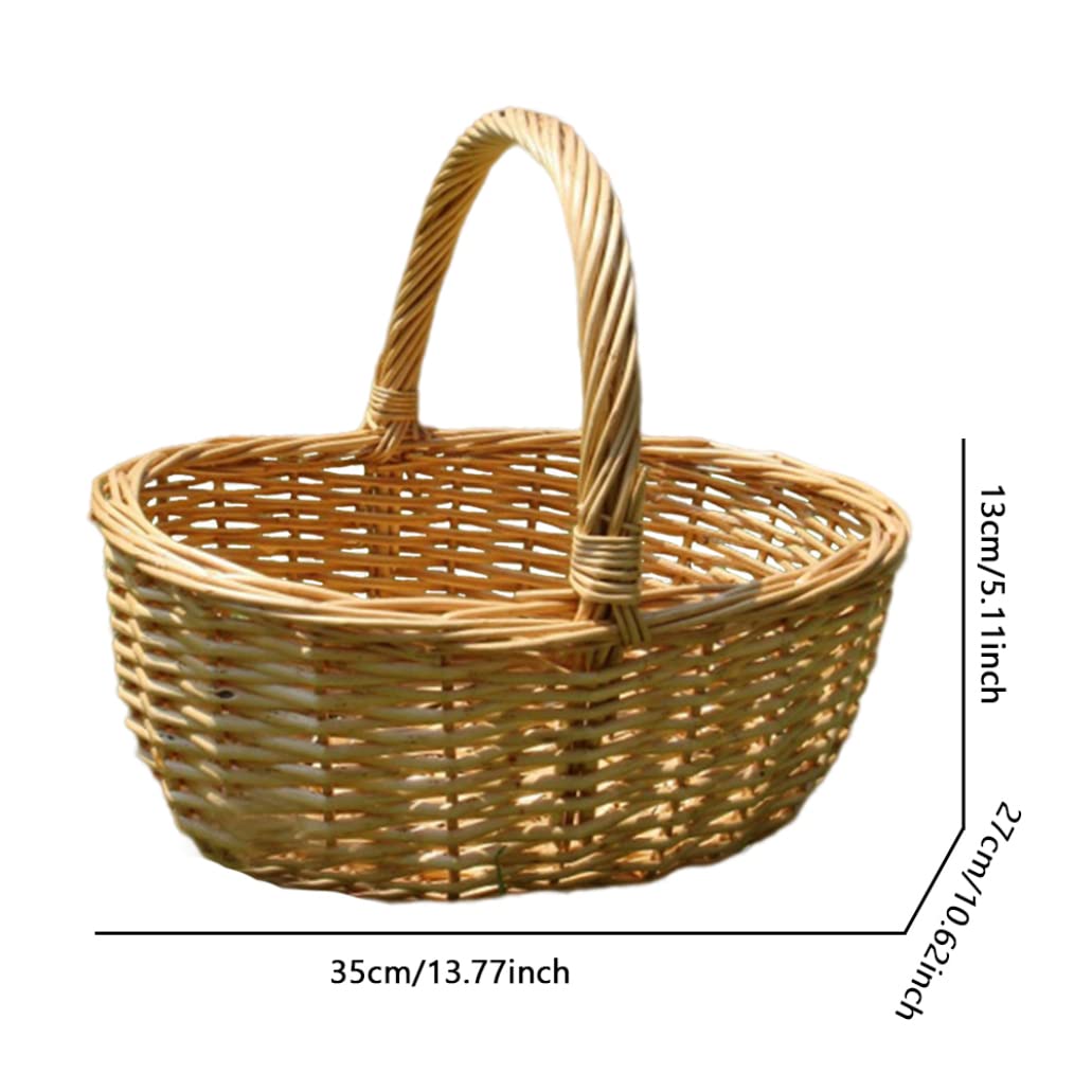 Panier Osier, Panier en Osier avec Anse Pique-Nique Panier Cadeau Vide Rustique Panier De Panier Ovale Avec Doublure Pour Fourniture De Fête 35x27x13 cm Beige