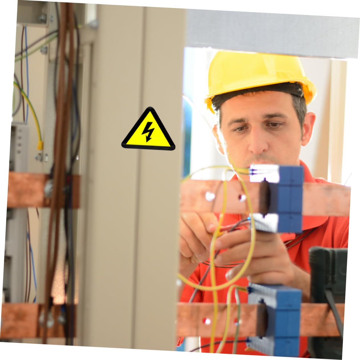 20 feuilles Étiquettes Autocollantes Avertissement Choc Électrique Haute Tension Jaune Triangle Adhésif Sécurité Résistant pour Sol Mur et Équipement Lot