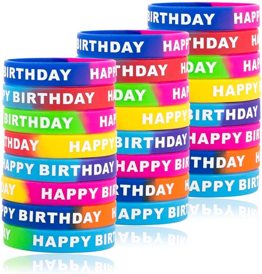 ARTLYMERS Happy Birthday Rubber Bracelets, Colored Silicone Stretch Wristband...