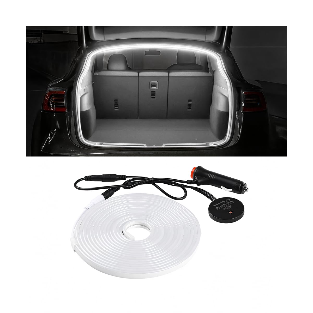 Car Trunk LED Strip Light, 12V 16.4FT Flexible Cuttable Silicone Vehicle Trunk Cargo Area Ambient Light, Waterproof Automotive Cargo Neon Strip Lighting, Universal for Vehicles (White)