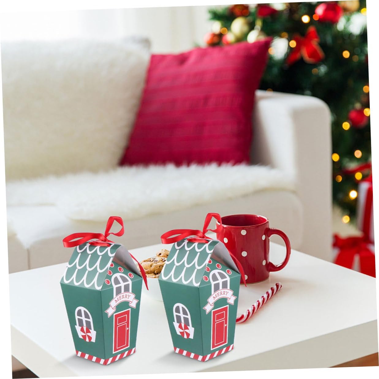 Hemoton Christmas Paper Candy Treat Boxes 20pcs Set Green Cookie Packaging Box for Xmas Party Supplies Candy Storage and Wrapping
