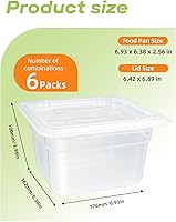 Vista 2 de Paquete de 6 bandejas de plástico para alimentos con tapas, tamaño 1/6 recipientes comerciales de almacenamiento de alimentos para fiestas