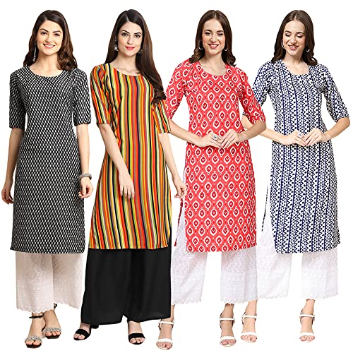 Image of Pinkmint Women's Crepe Digital Print Straight Kurta [Pack of 4] (CCV-334-338-339-335)