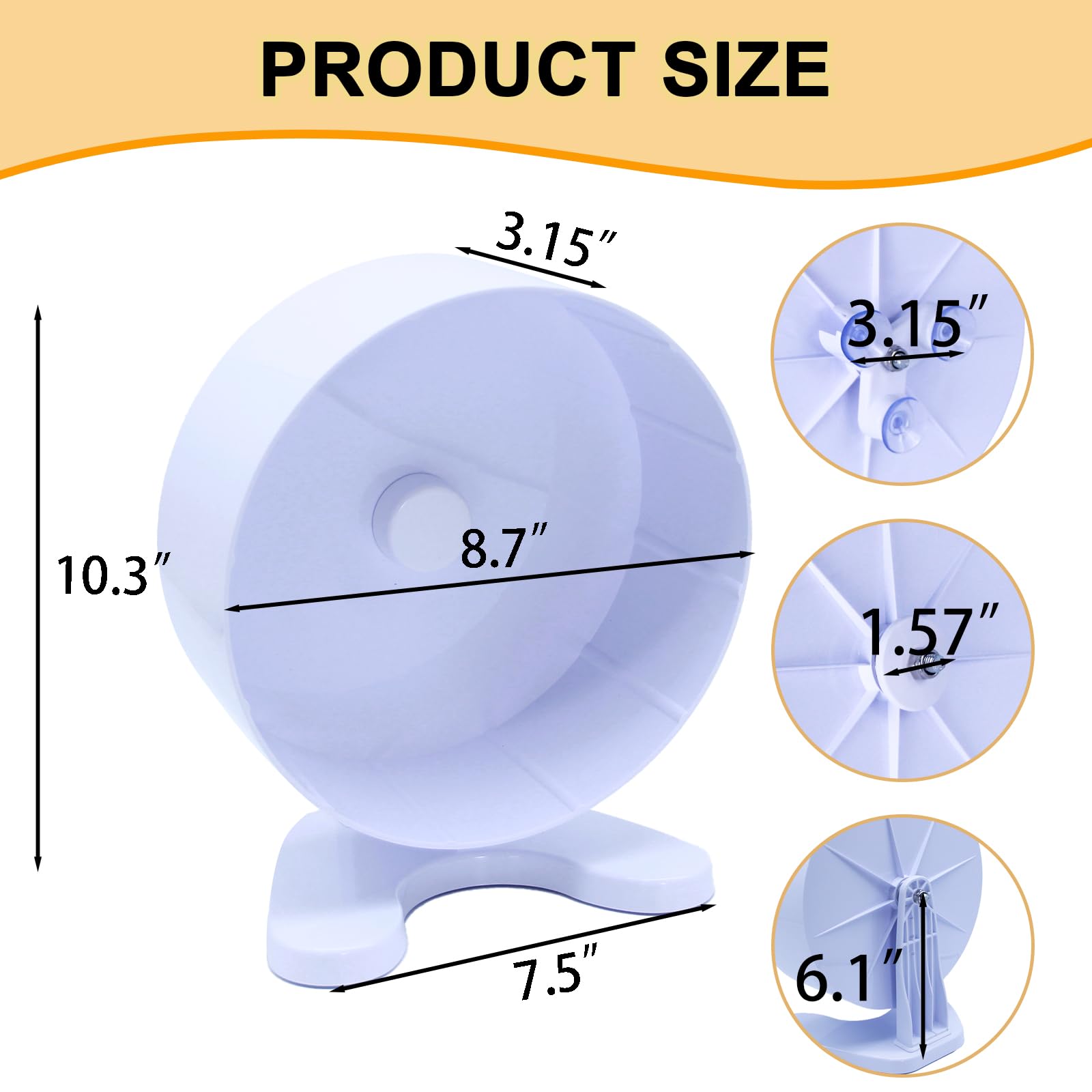 Superleise Hamster-Laufräder, 21,6 cm, 21,6 cm, Doppel-Kugellager, leiser Spinner, Hamster-Laufräder mit Ständer für Hamster, Rennmäuse, Mäuse oder andere Kleintiere (weiß, groß)