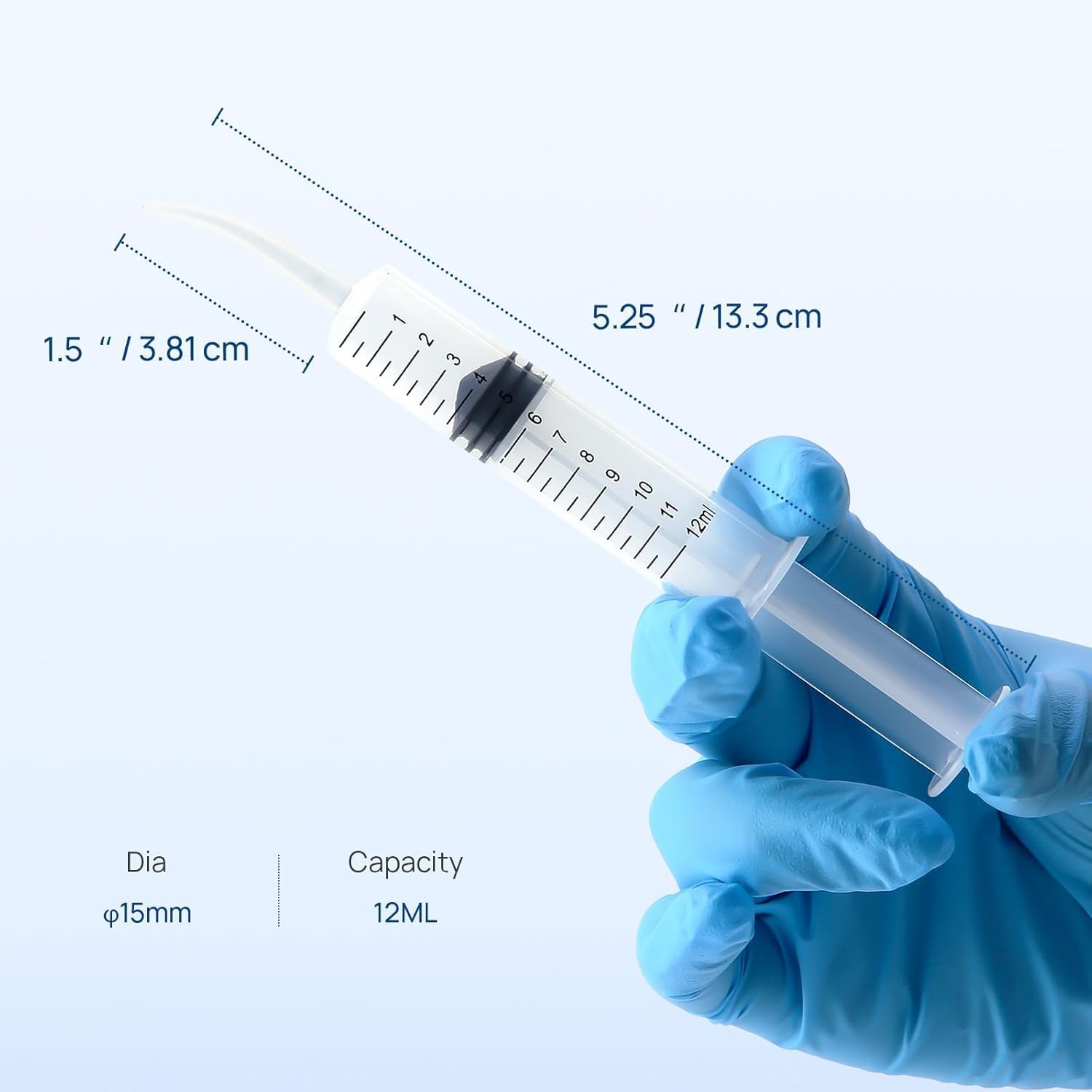 JMU 500 Pcs tooth syringe, 12cc Irrigation Syringe Curved Tip, Disposable Curved Dental Syringe with Measurement