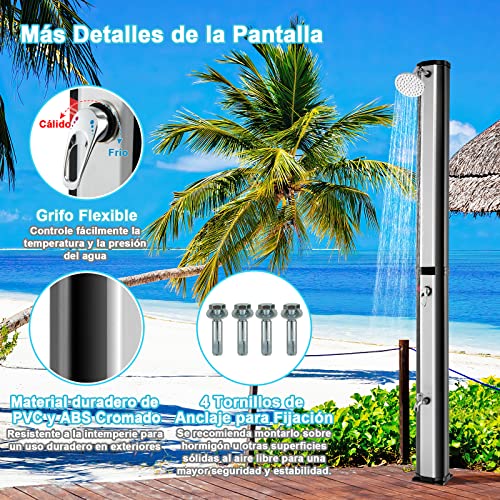 COSTWAY Ducha Solar Portátil 35 L/ 217 cm, Ducha de Jardín 2 Secciones con Alcachofa Giratoria, Regulación Presión y Temperatura hasta 60°C, Piscina Playa Patio Jardín (plata)