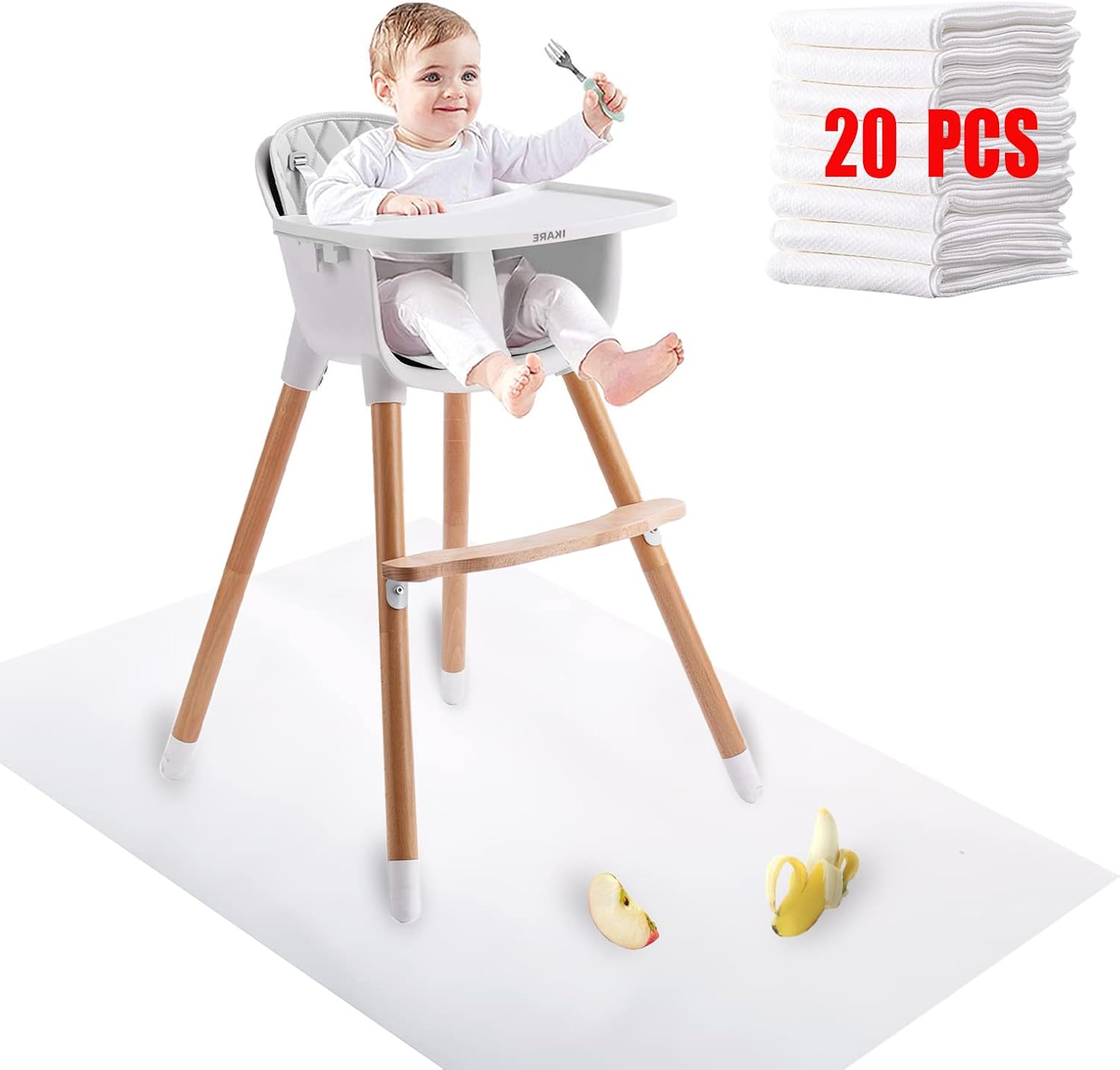 Disposable Baby Splat Mat for Under High Chair, 20 Packs