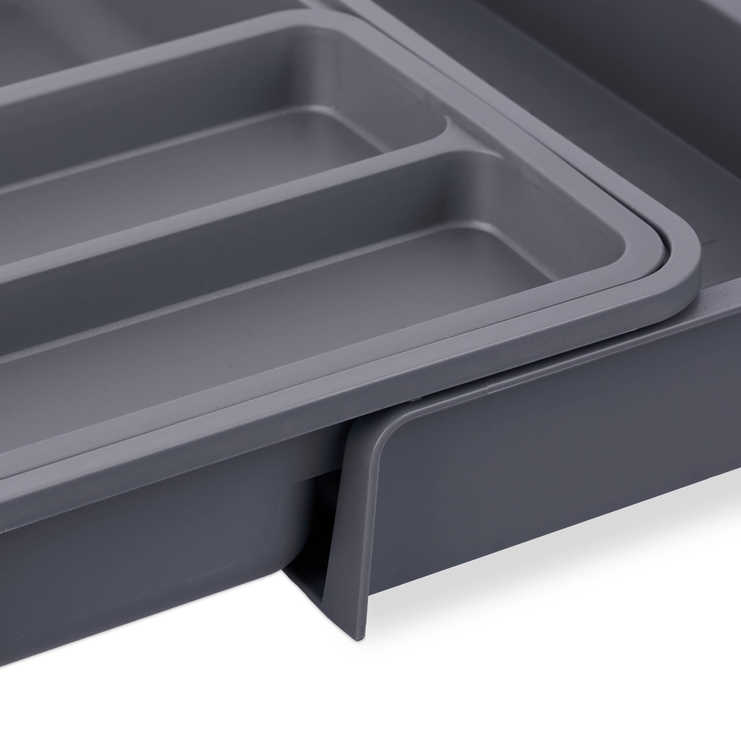 Relaxdays Portaposate da Cassetto Allungabile, HLP 6,5 x 23,5-40 x 31,5 cm 7 Scomparti Divisore per Posate, Grigio Scuro