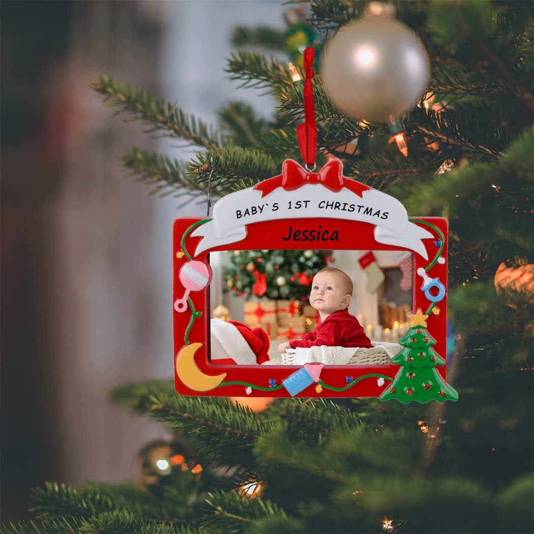 MAXORA Baby's First Christmas Photo Ornament 2025 - Personalized Red Picture Frame Christmas Ornament - Custom Gifts for Grandbabies - Babies 1st Holiday Keepsake - Image 2