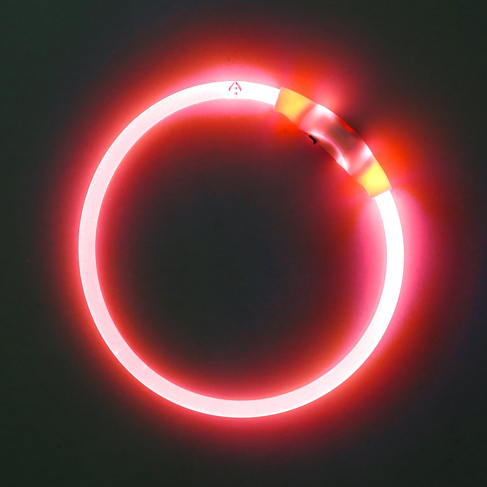 BSEEN Collar de luz LED recargable para perro, collar intermitente para mascotas, collar brillante de TPU recortable para perros pequeños, medianos y grandes (rojo)