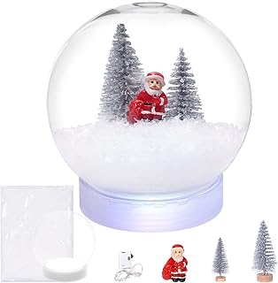 Auihiay 4 Inch Clear Plastic Snow Globes Kit with Christmas Tree, Santa Claus, Colorful String Lights, Snow Flakes for DIY...