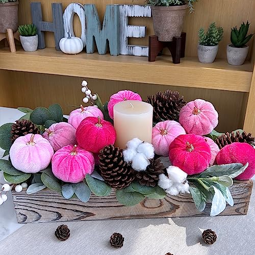 Image of Winlyn 12 Pcs Assorted Small Artificial Pink Velvet Pumpkins Decorative Fabric Foam Pumpkins 3 inch for Fall Wedding Baby Shower Halloween Thanksgiving Table Centerpiece Mantel Farmhouse Decor