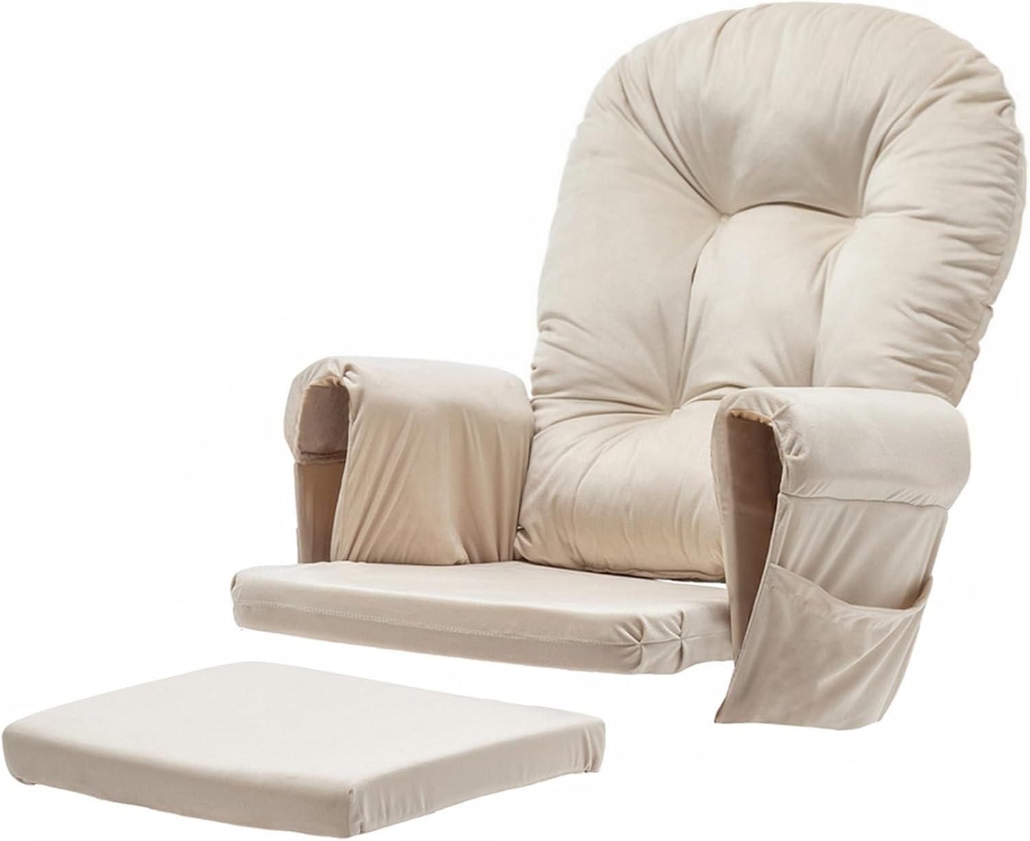 SyyBhb Glider Rocker Replacement Cushions with Storage Pocket, 5PCS, Soft Velvet Thickened, Washable Nonslip, Universal for Use in Glider Rocking Chair, Beige